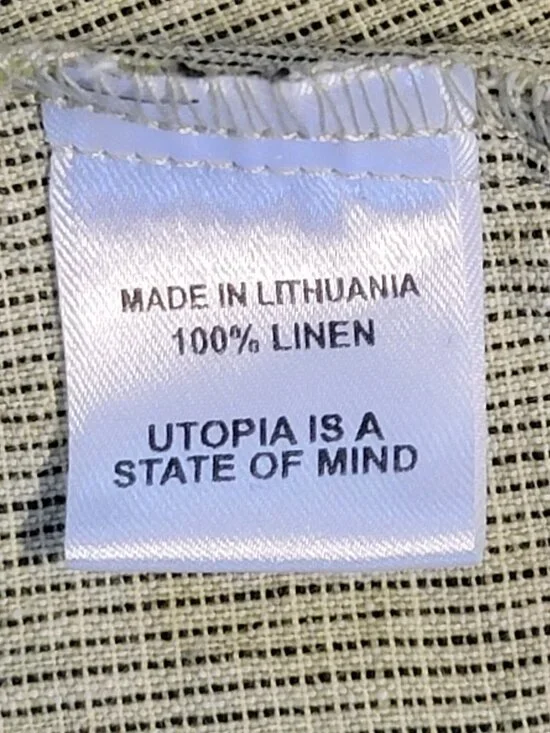 Flax Green Tan Gold Black Linen Short Sleeve Pullover Scoop Neck Tee - Sz 24-26 - Picture 5 of 6